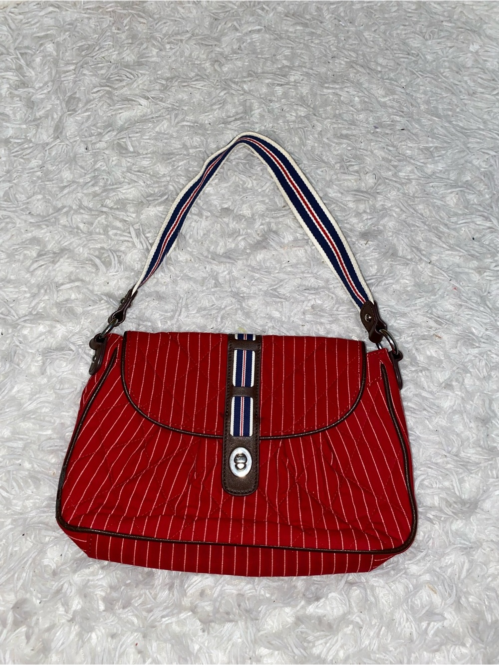 Vera Bradley Red White Striped Quilted Shoulder Bag Nautical